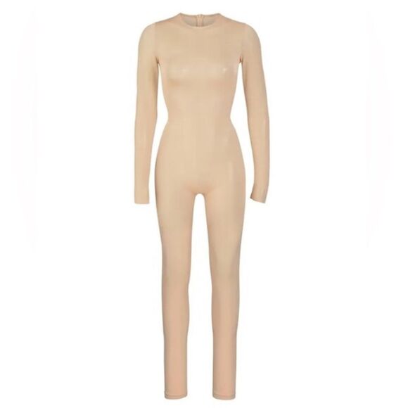 NWTs SKIMS Crew Neck Power Mesh One Piece Cat Suit JumpSuit in Clay Size XS - Picture 2 of 8